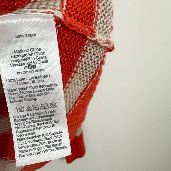 Madewell Linen Drop Shoulder Sweater Bright Flame Striped Nautical Small - Picture 11 of 14